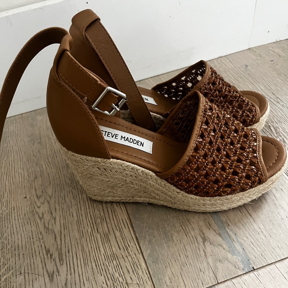 Steve Madden Brown Woven Wedge Sandals